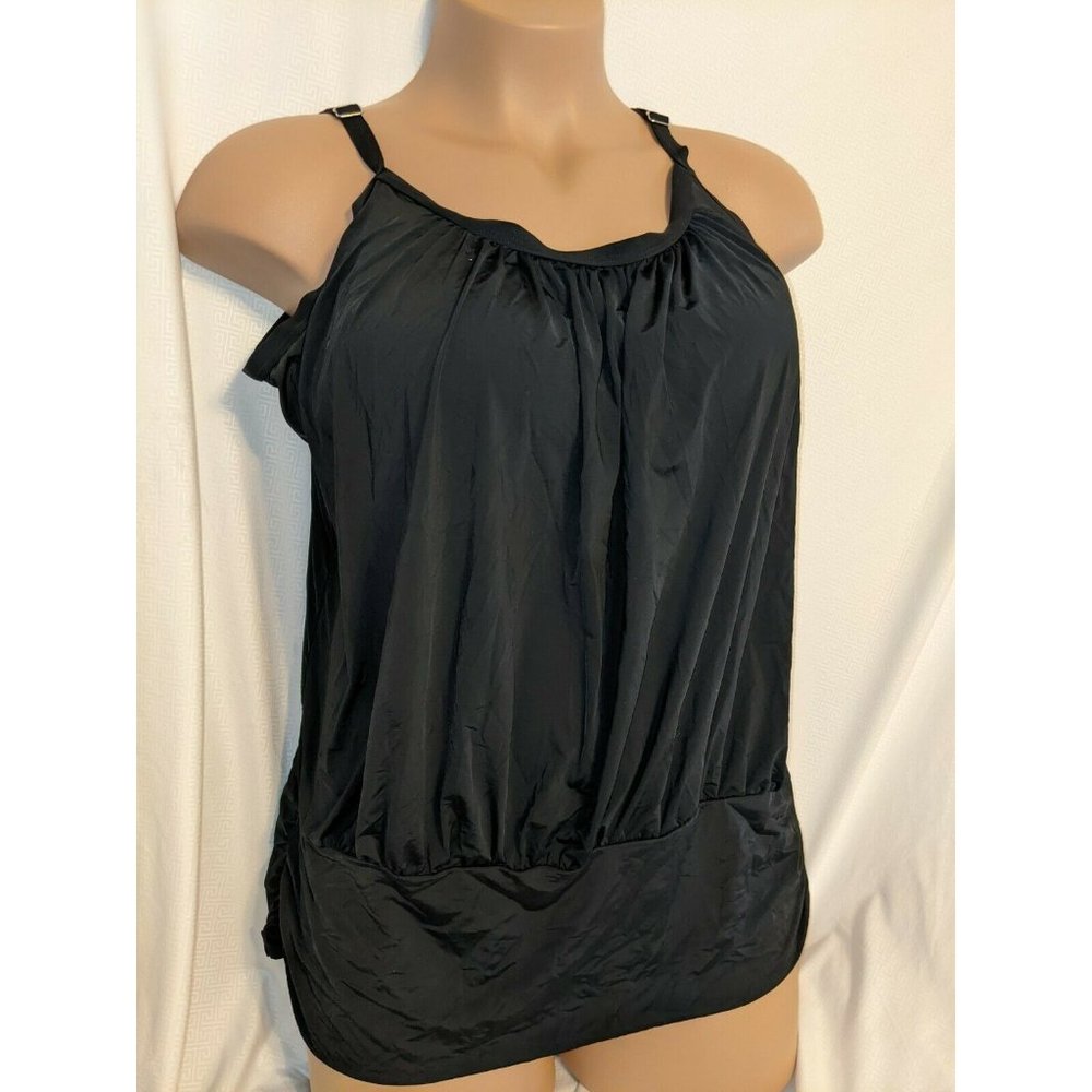SWIMSUITS FOR ALL Tankini Top Womens 22 Black Blouson Swimsuit Top NWT